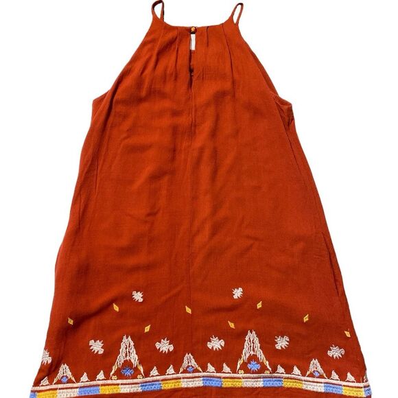 THML Orange Embroidered Hem Pleated Halter Boho Mini Dress Women's Size XS - Picture 14 of 15